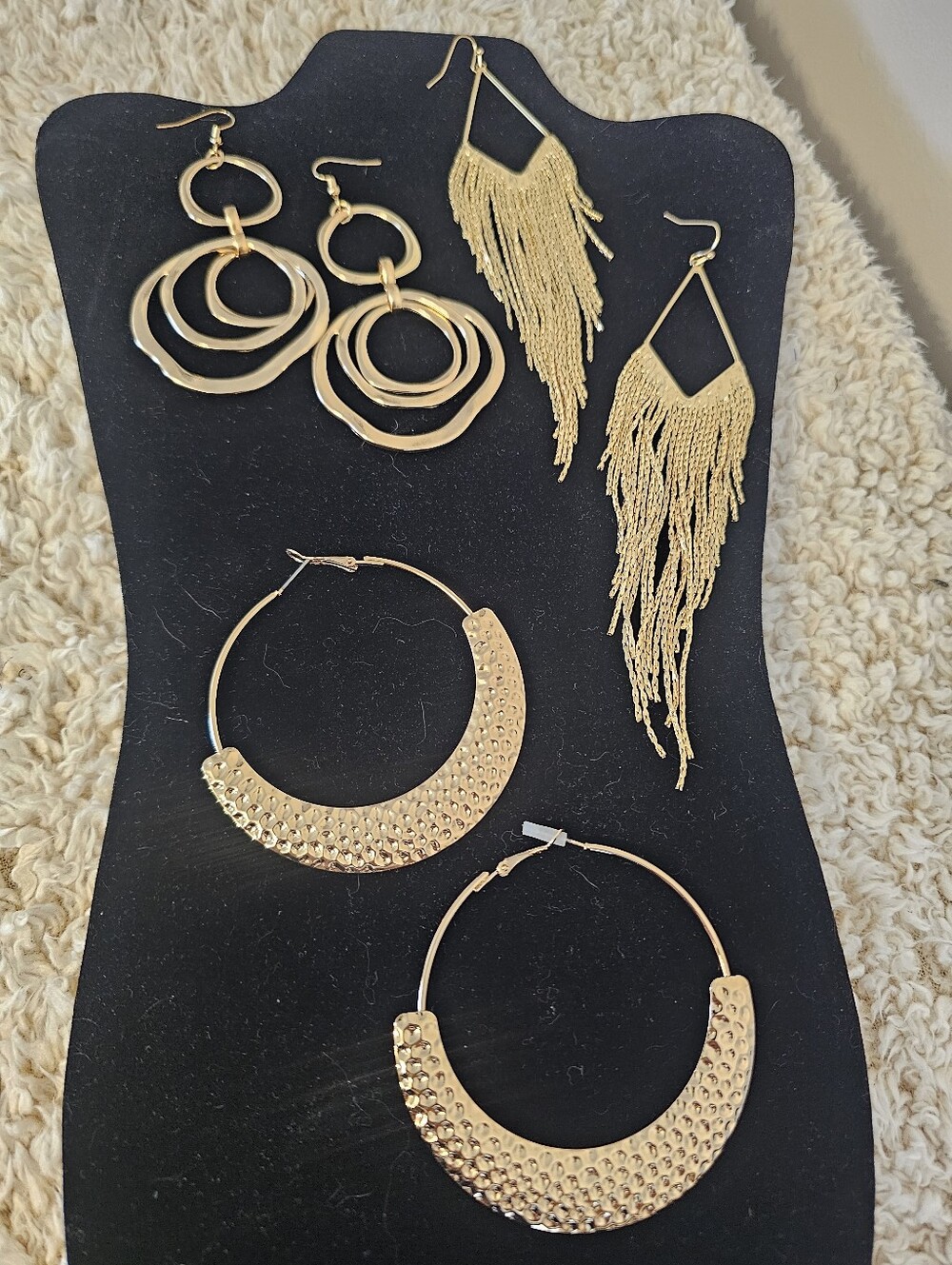 Gold Statement Earrings Bundle – 3 Pairs! Hoops & Fringe New never worn!!